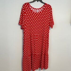 Elegant Red Polka Dot Midi Dress
